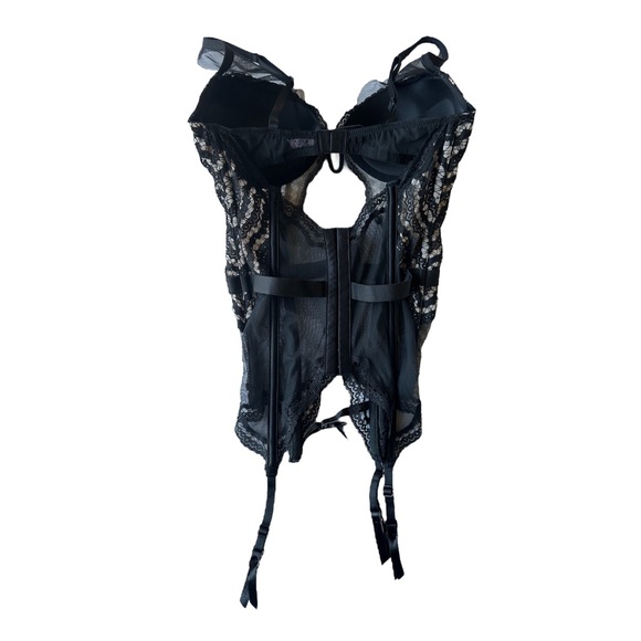 VICTORIA’S SECRET Black Pink Lace Cami Push Up 34C Bustier Garter Belt Corset - Picture 2 of 3